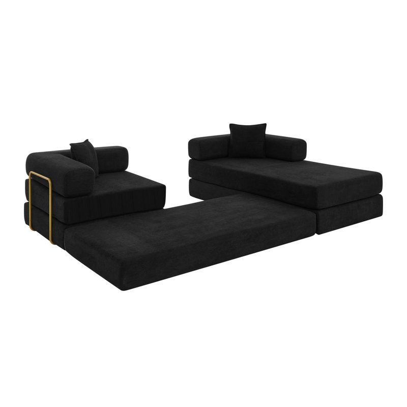 Canapé modulaire modulaire avec méridienne en L, canapé-lit désossé, assise profonde, compression en éponge, canapé-lit rabattable, dossier amovible, aucun assemblage requis