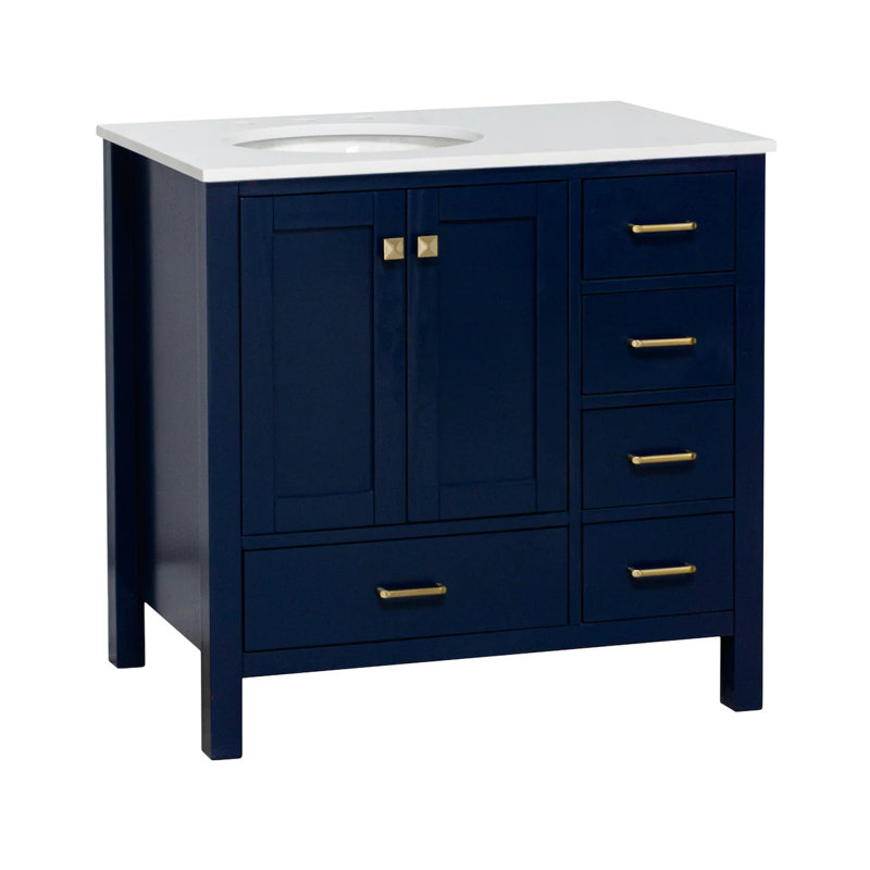 Ensemble de meuble-lavabo simple 36 po Claudett, Bleu royal, Engineered White