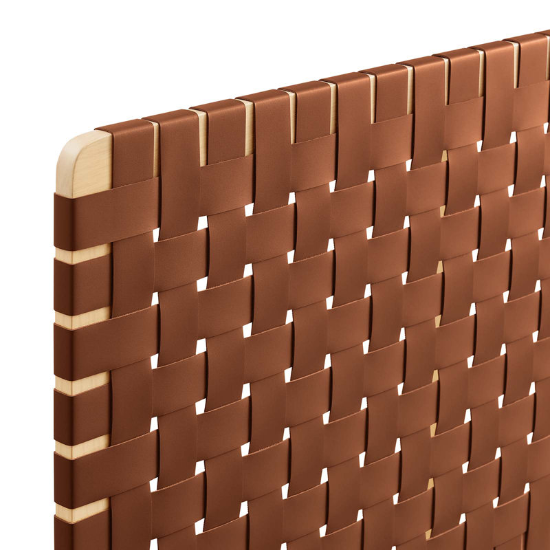 Natural Brown Twin Wood and Vegan Leather Woven Headboard