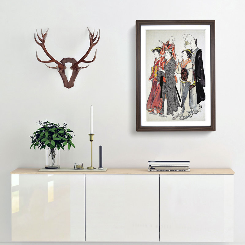 Ichikawa Danjuro V with Family by Torii Kiyonaga - Picture Frame Painting Print, 65cm H x 48cm W x 2cm D, Walnut Framed