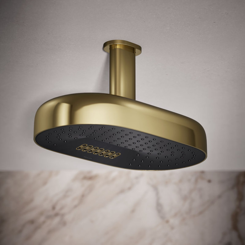 Statement Oblong 14 in. Two-Function 1.75 Gpm Rainhead With Katalyst Air-Induction Technology, Vibrant French Gold