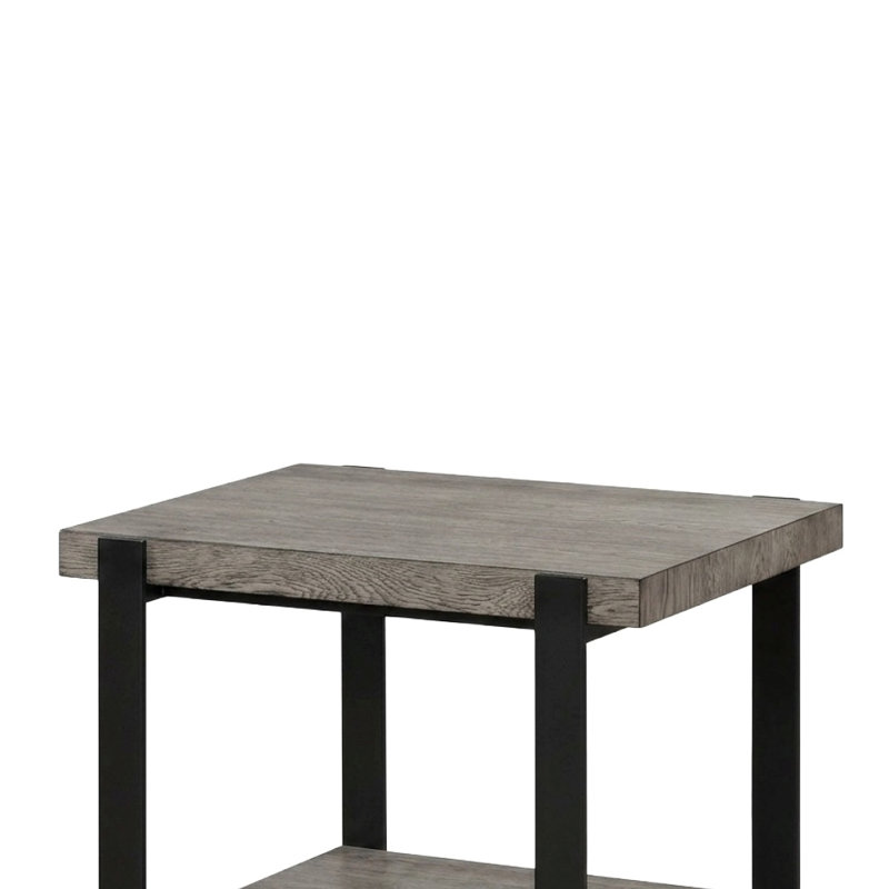 Arlo 23 In. Grey Wash/Sand Black Rectangular Metal End Table With Open Bottom Shelf And Plank Inspired Design