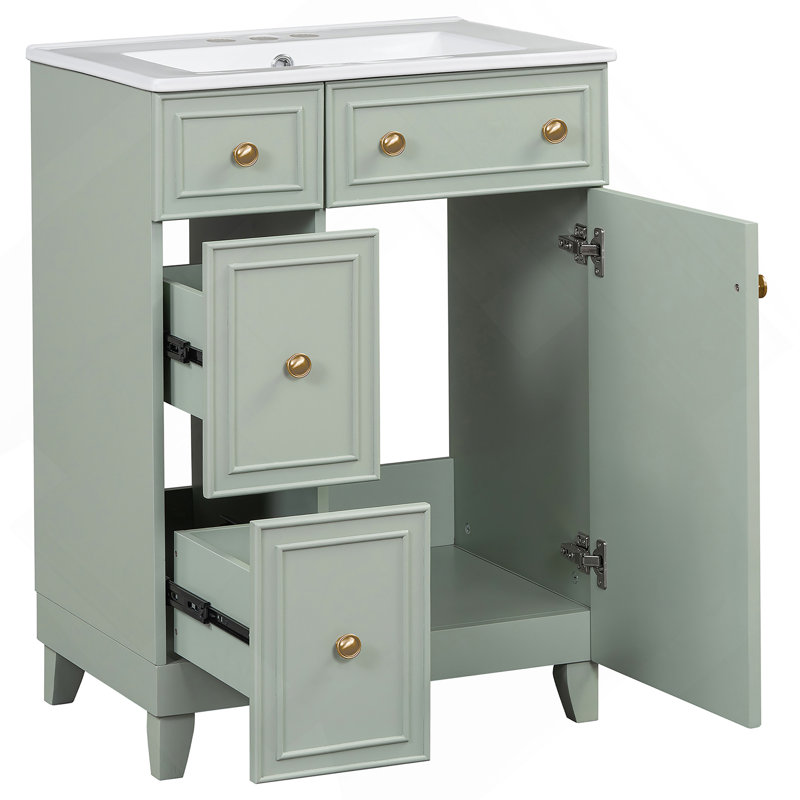 Armoire de salle de bain avec lavabo en céramique Athroom, 2 tiroirs, 1 porte