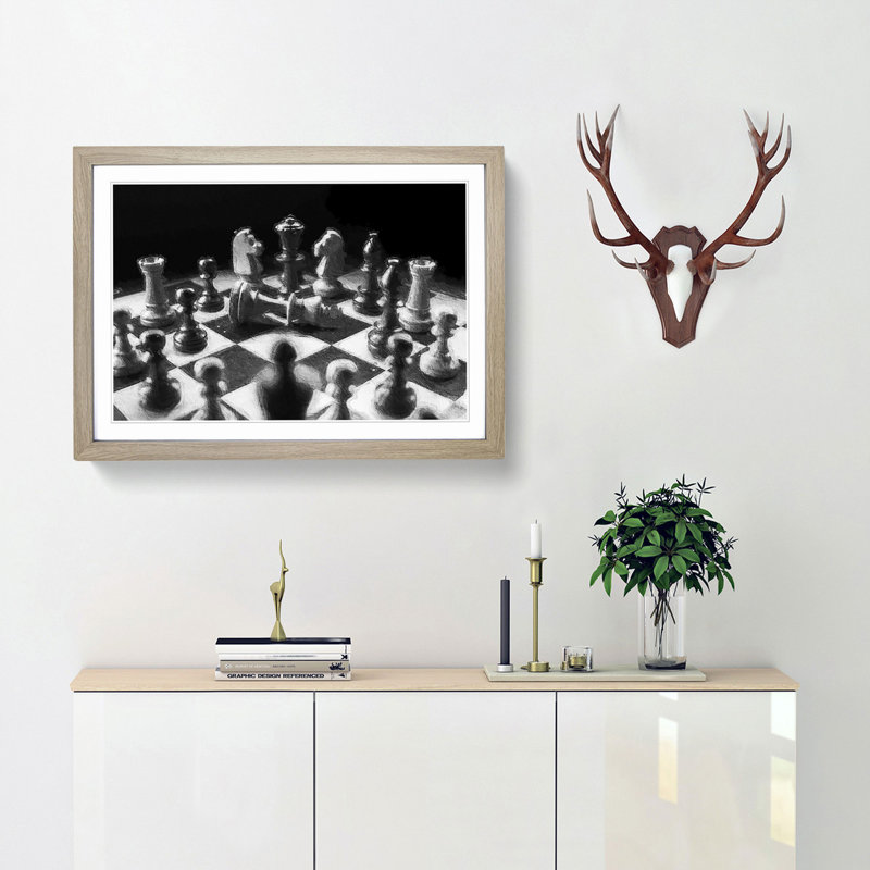Chess Checkmate - Picture Frame Painting Print, Oak Framed, 36cm H x 48cm W x 2cm D