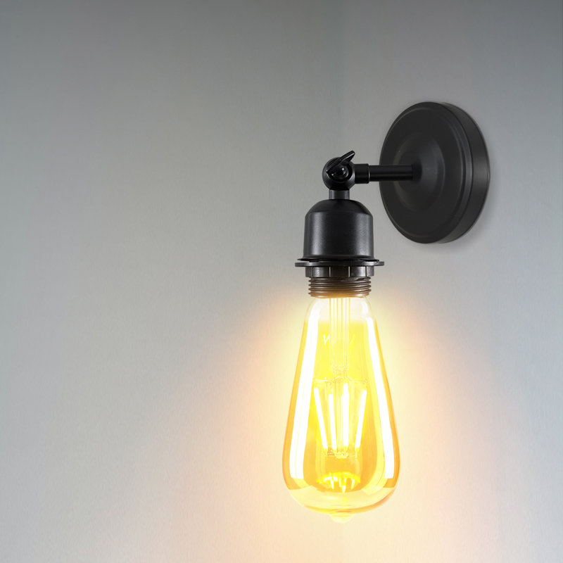 Boykin Adjustable Wall Sconce – Vintage Style Dimmable Light with Metal Shade by Breakwater Bay, Black, Yes