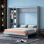 Grand lit escamotable mural avec tablettes, garde-robe et lumières DEL, gris-1014946341