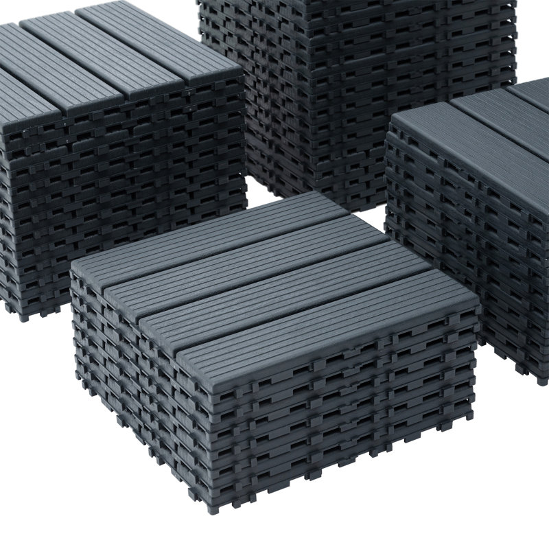 Plastic Interlocking Deck Tiles, Gray