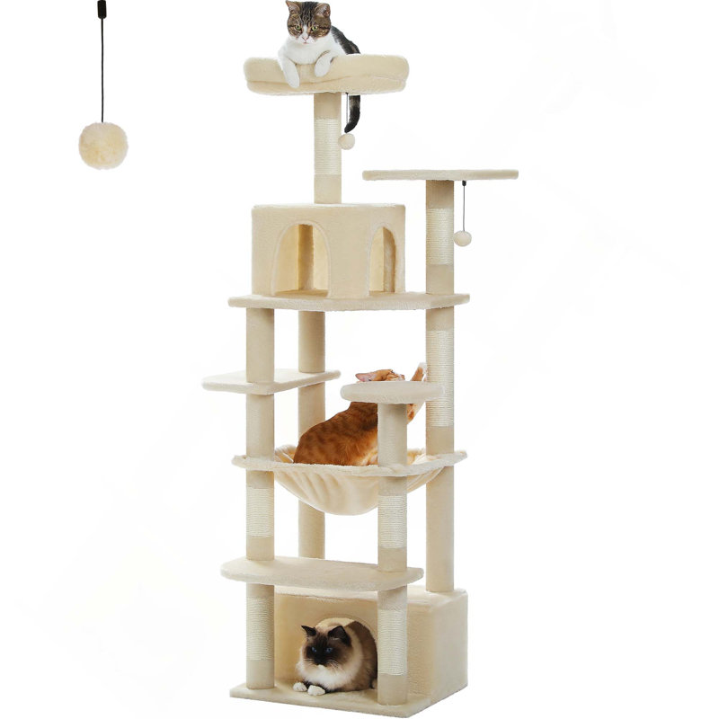 Tour à griffer moderne en sisal avec grand hamac perchoir pour tous les chats d'intérieur, Beige