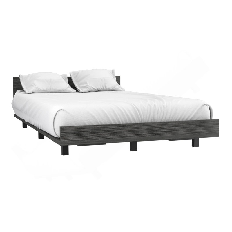 Lit simple avec tête de lit en chêne Smokey, Gris fumée