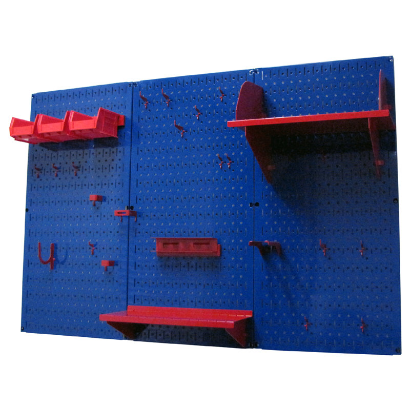 Ensemble de panneau perforé de rangement pour outils standard H 32 po x 48 po, Bleu et rouge