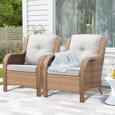 Deb Wicker Rattan Outdoor Patio Lounge Chairs with Cushions