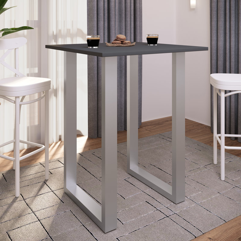 Xona Bar Table, 102cm H x 80cm W x 50cm D, Matt brushed nickel, Black