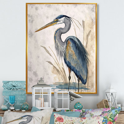 Passabe Heron By The Waterside Watercolour II - Heron Canvas Wall Art