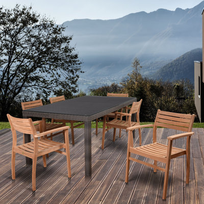 Avva 6 - Person Wood Patio Dining Set with Rectangular Table