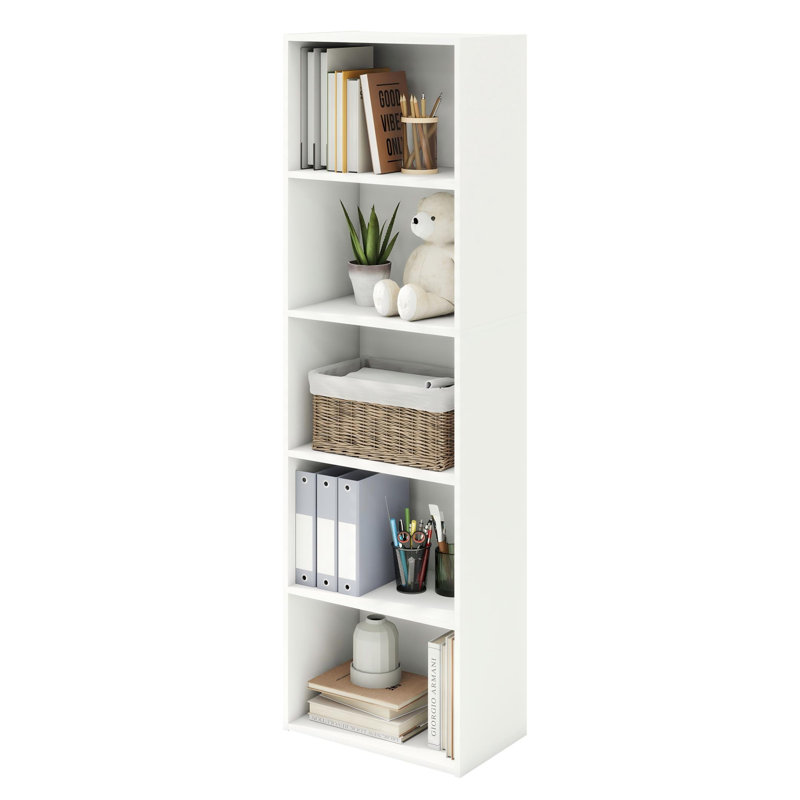 Luder Reversible Color Open Shelf Bookcase, (5 Shelves) 52"H x 15.8"W x 9.4"D, White