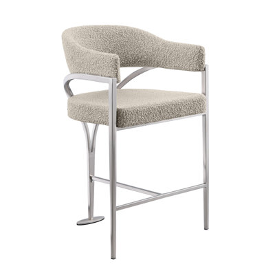 Boucle Fabric Barstool With Matte Chrome Frame