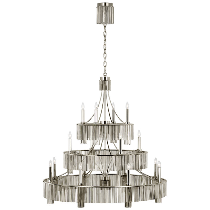 Sutton 50" Three Tier Chandelier, Polished Nickel