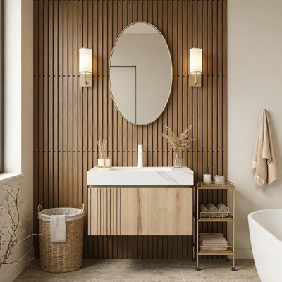 Floating Bathroom Vanity with Multi-Functional Storage Space and Single Faucet Hole