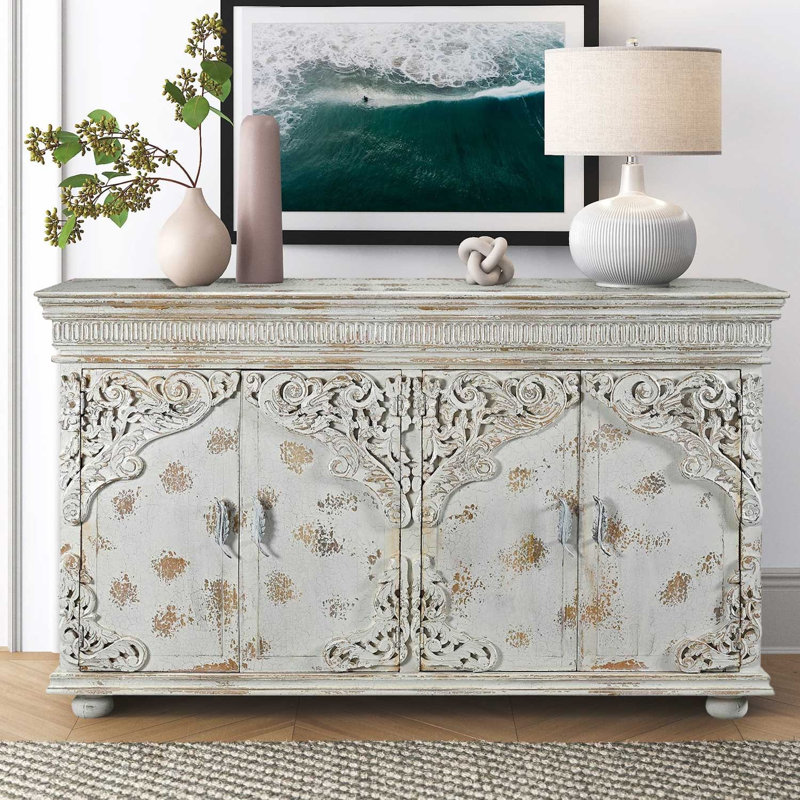 Hand Carved Extra Long French Style Solid Mango Wood Sideboard