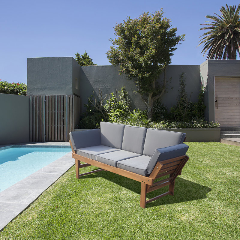 Outdoor Acacia Wood Patio Bench/Lounge with Fold Down Center Table & Side Panels
