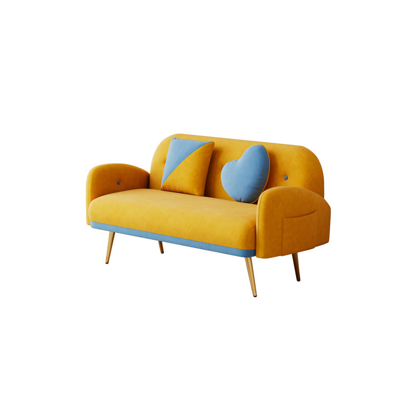 Canapé à accoudoirs arrondis en velours 58,3 po Schertz, Velours jaune