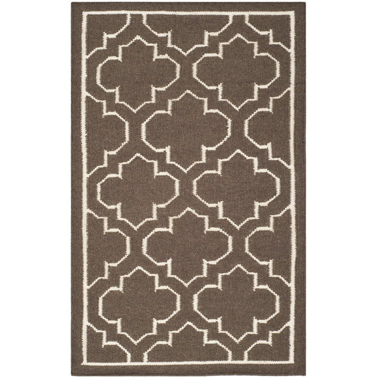 Rodgers Hand Woven Flat Weave Banana Silk/Wool/Cotton Geometric Rug in Brown