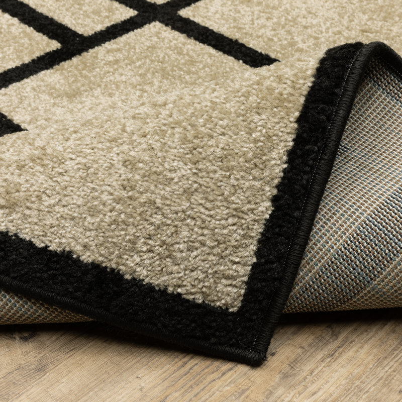 Tapis beige / noir Hennings, Tapis de couloir de 2 pi x 7 pi