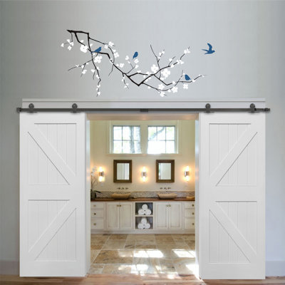 MMI DOOR Planked Interior Door 72 in. W x 84 in. H Barn Door with Barn Door Hardware