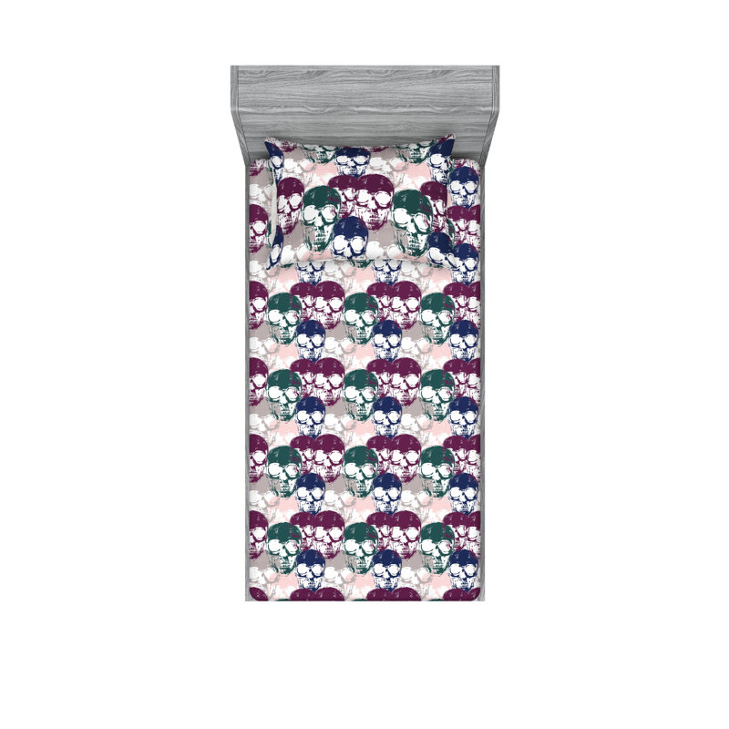 Drap-housse et taies décoratives Ambesonne, Vert forêt et prune / motif floral rose