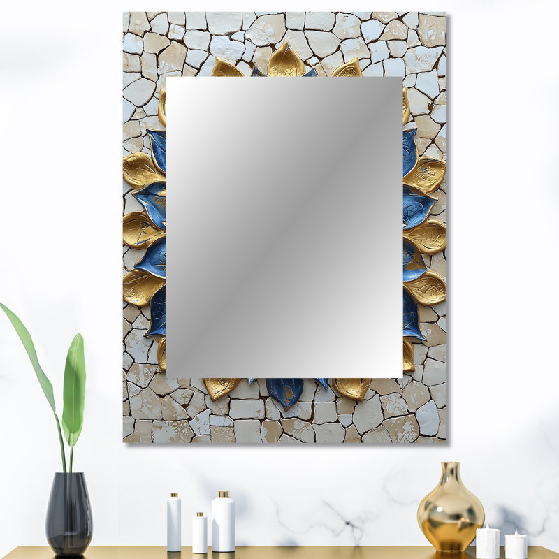 Morocco in Gold and Blue Tones - miroir unique marocain, grand miroir mural traditionnel, impression sur métal, 40 po x 30 po