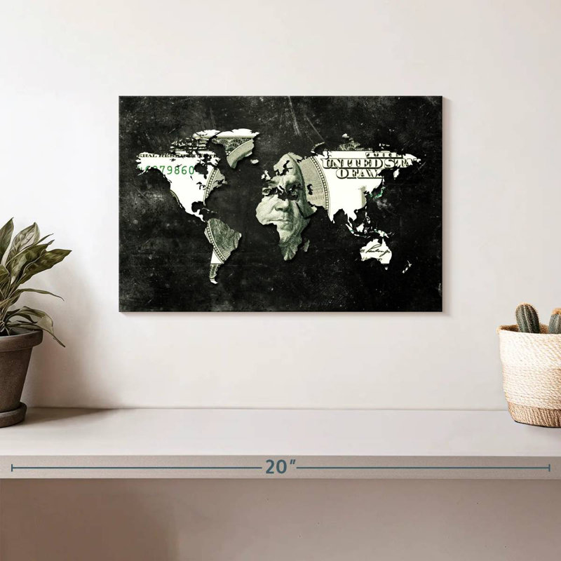 Carte du monde en dollars américains Aliaz, H 8 po x l 12 po