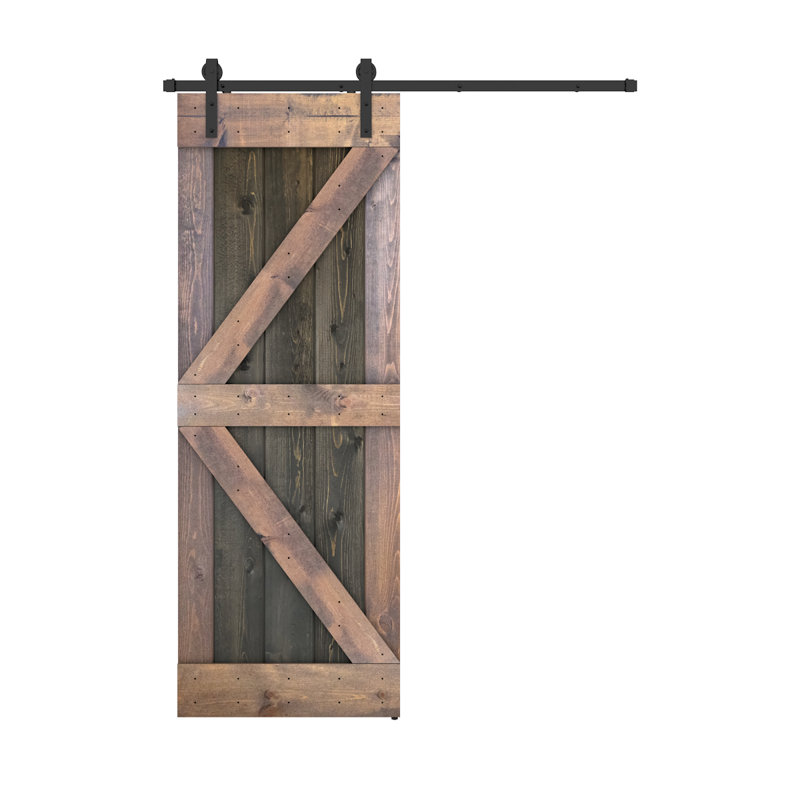 Porte de grange lambrissée peinte en bois et en métal, 30 po x 84 po, Acajou/ chêne