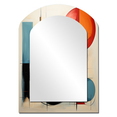 Colorful Mid Century Dynamic Duality II - Midcentury Modern Asymmetrical Mirror, Modern Arch Decorative Wall Mirror, Printed Metal Art