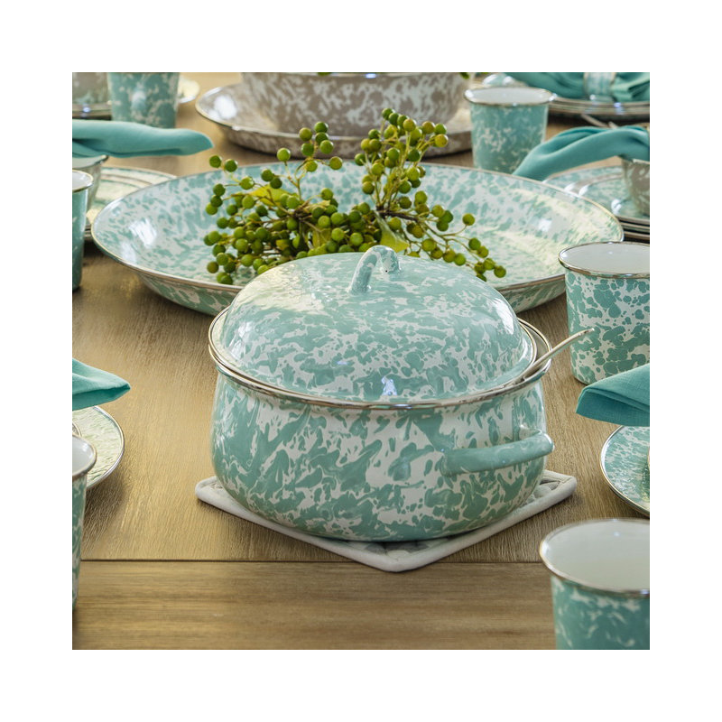 Swirl 4 Qt. Porcelain Oval Dutch Oven with Lid, Sea Glass