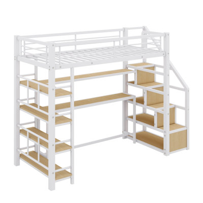 Mason & Marbles Loft Bed With Staircase, Built-In Desk And Storage Shelves