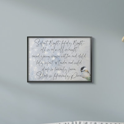 «Christmas Silent Night Script Winter Bird Illustration» par Lanie Loreth, reproduction d'art textuel