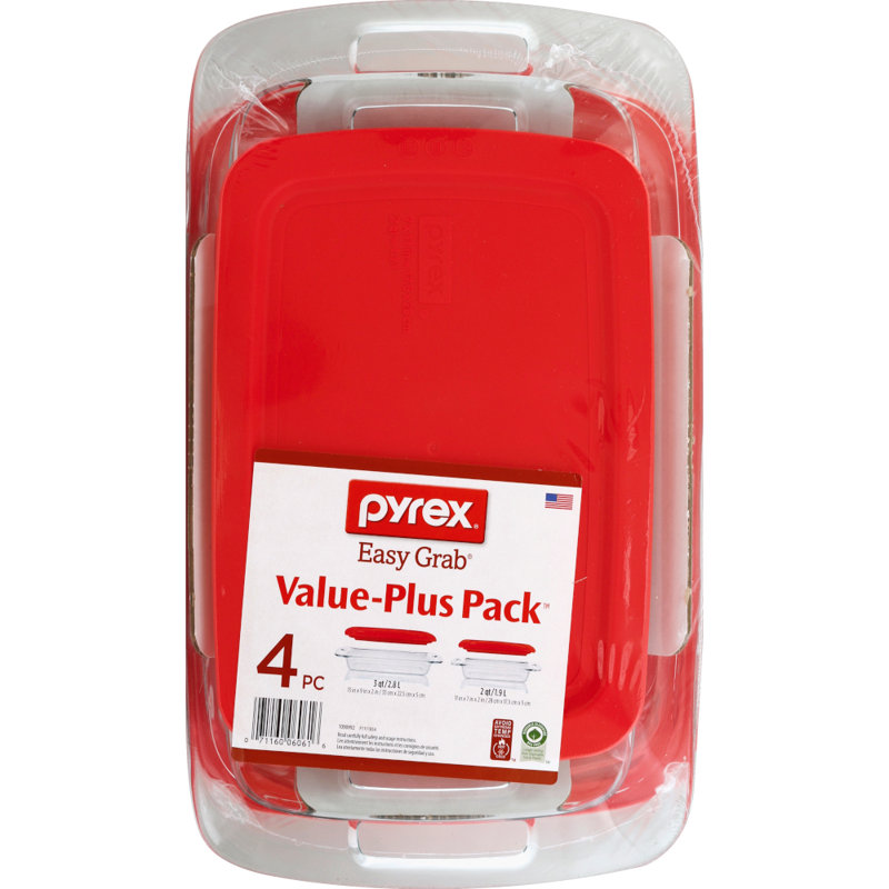 Ensemble de plats de cuisson en verre 2 pièces Pyrex Easy Grab, Rouge, Ensemble 2 pièces (1 petit plat, 1 grand plat)