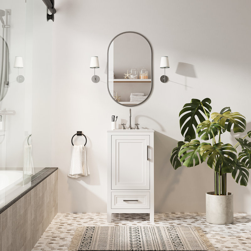 Fully Assembled 18" Freestanding Single Bathroom Vanity with Ceramic Top, White