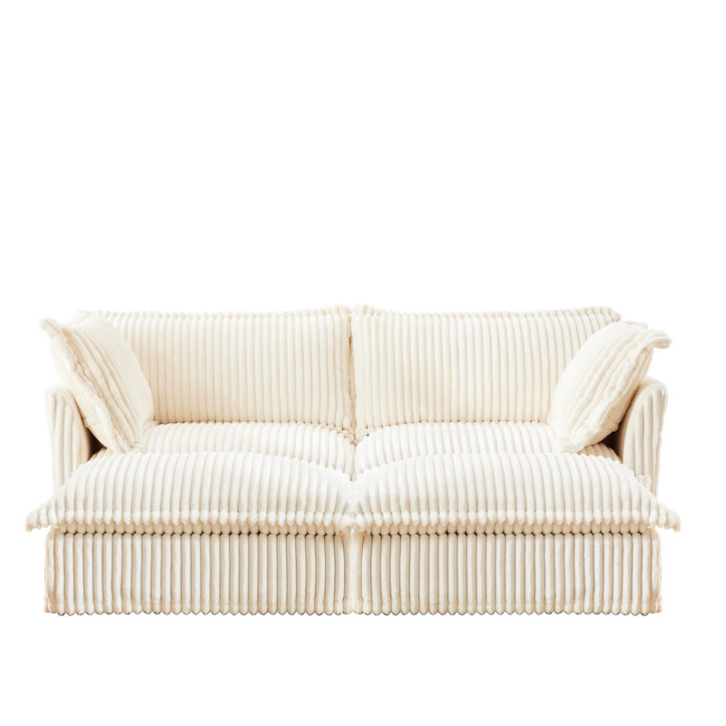 2 avec 2 repose-pieds, velours côtelé crème, velours côtelé doux et crème, savoir-faire détaillé