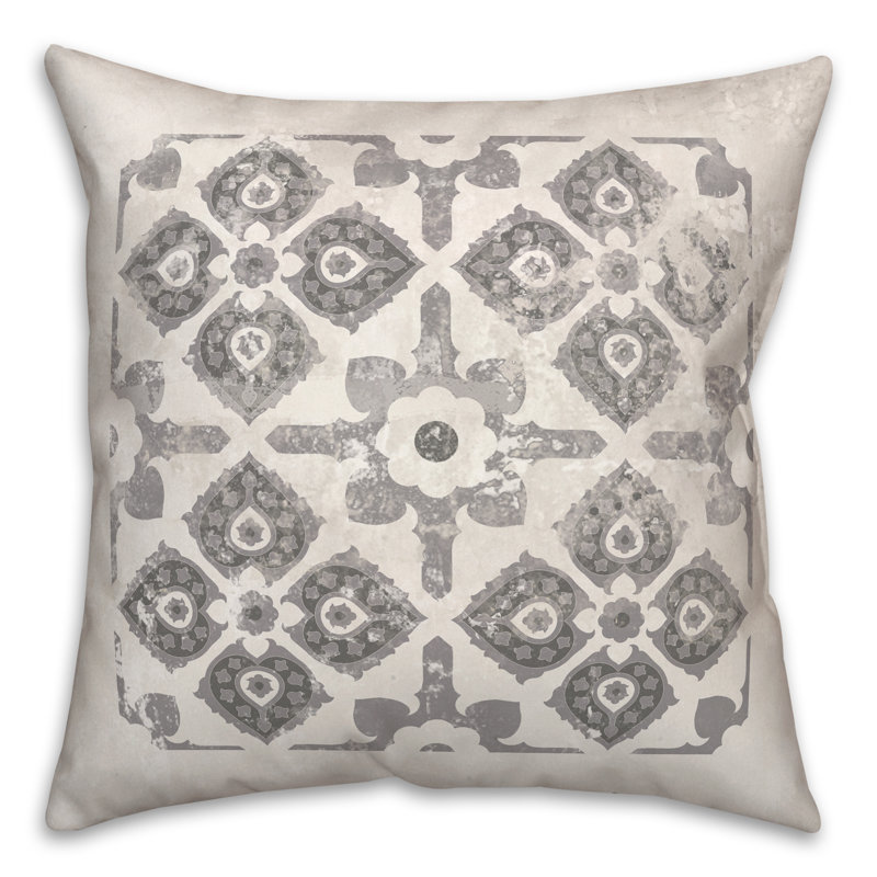 Grey Distressed Medallion Throw Pillow