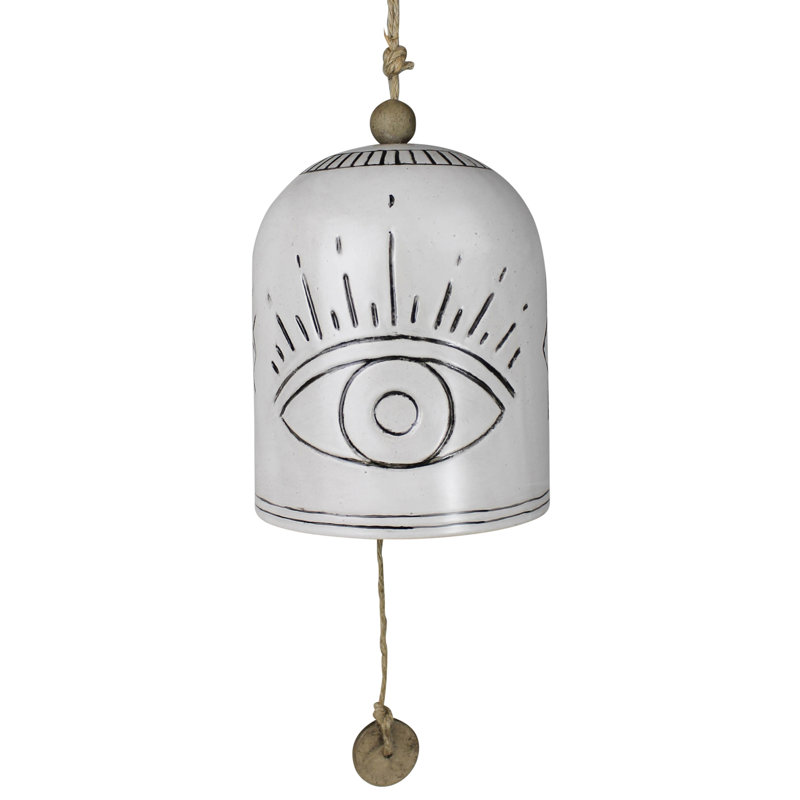 Matte White Ceramic Hanging Bell with Eye Design