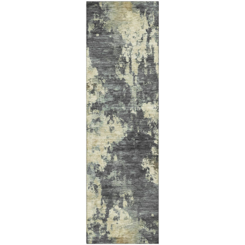 Tapis abstrait lavable à la machine de qualité supérieure Mayfield AMF2066, Gris, Tapis de couloir 2 pi 3 po x 7 pi 6 po