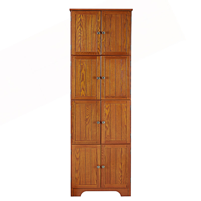 Armoire décorative, armoire de rangement haute avec 8 portes et 4 tablettes, armoire de rangement autoportante, Chêne