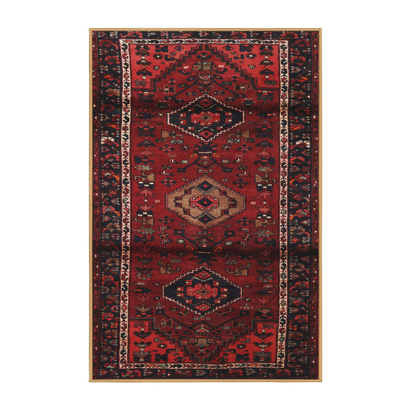 Tapis jaune clair/marron/noir, Rectangle 5 pi x 7 pi