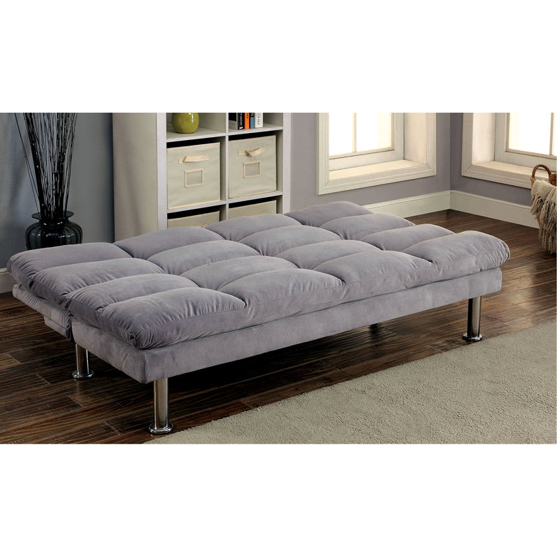Futon gris contemporain en microfibre avec pieds de finition et support supplémentaire, convertible en lit pour crochet, pieds L 67 po x l 31 po H, support pour jeunes adultes