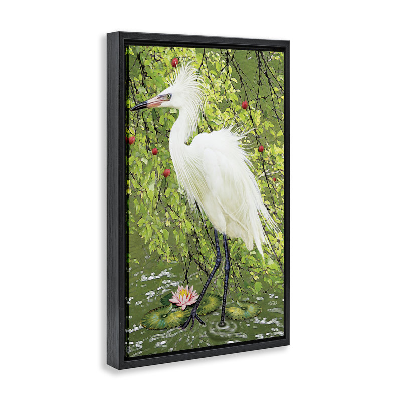 Cadre flottant sophistiqué Heron in Pond Shore, design par Rosiland Solomon, H 25 po x l 17 po, Cadre flottant noir de jais