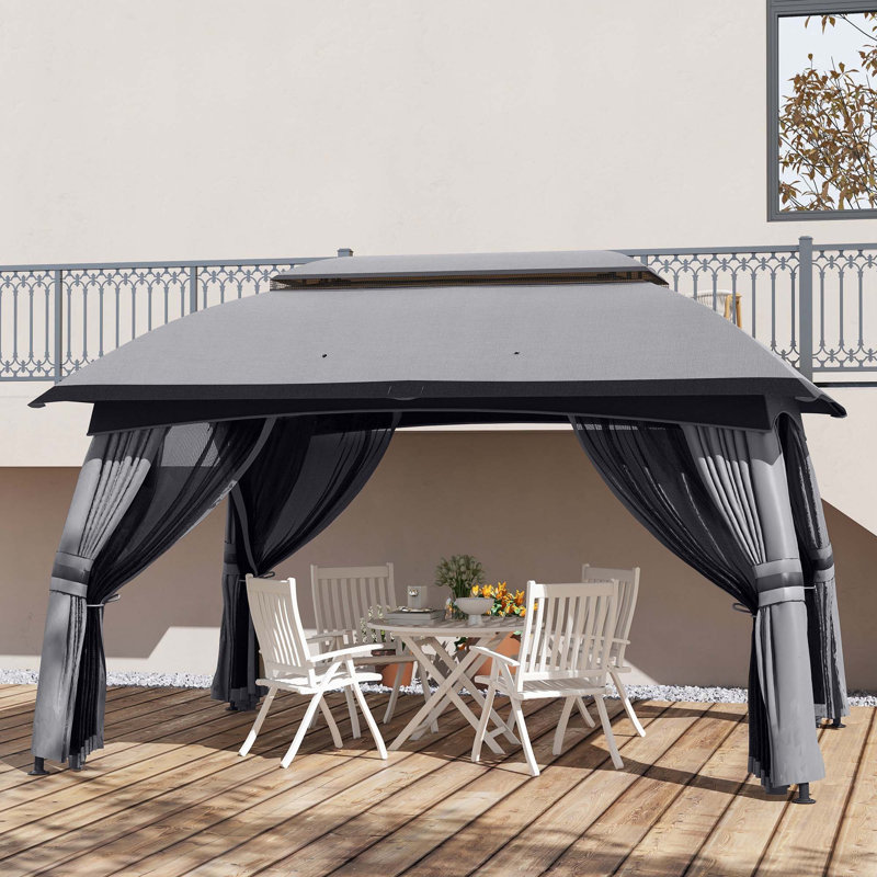 Outsunny 10' X 13' Patio Gazebo, Outdoor Gazebo Canopy Shelter With Netting, Vented Roof, Steel Frame For Garden, Lawn, Backyard, And Deck