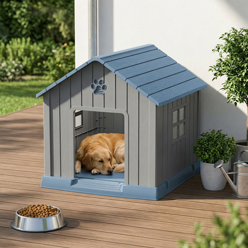 Niche pour chien d'intérieur en résine imperméable 32,53 "toutes saisons (bleu), H 32,53 po x l 31,11 po x P 33,72 po, Bleu