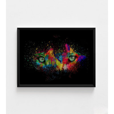 Impression de chambre à coucher colorée, yeux de lion, art de salle de bain arc-en-ciel, reproduction d'affiche animal multicolore, affiche d'art lion moderne encadrée