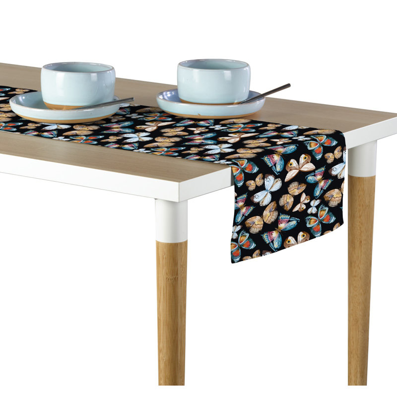 Angus Geometric Table Runner, 108" L x 14" W, Black
